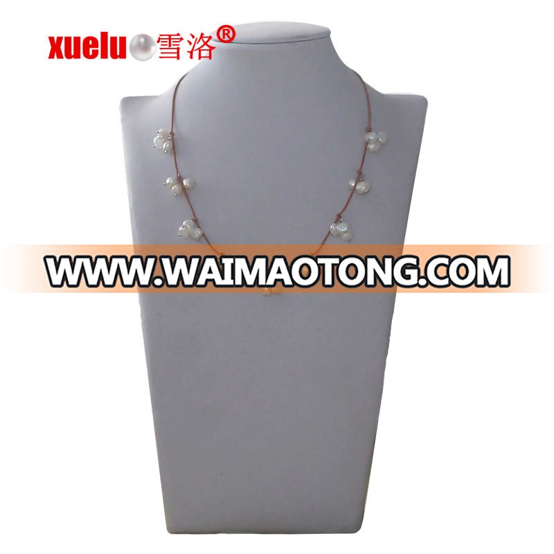 Fashion Jewelry Leather Freshwater Pearl Necklace for Christmas Gift