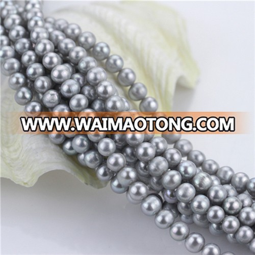 7mm Dyed Grey Color off Round Natural Freshwater Pearl Loose Beads Strand